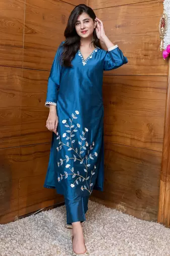 Floral blue embroidered co-ord set