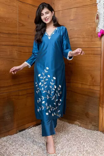 Floral blue embroidered co-ord set
