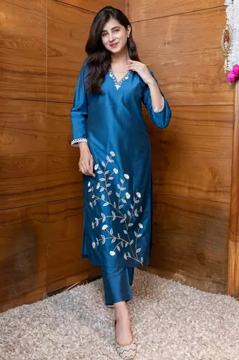 Floral blue embroidered co-ord set