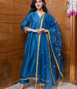 Blue & mustard embroidered suit set