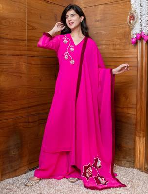 Rani pink 3d embroidered suit set 1