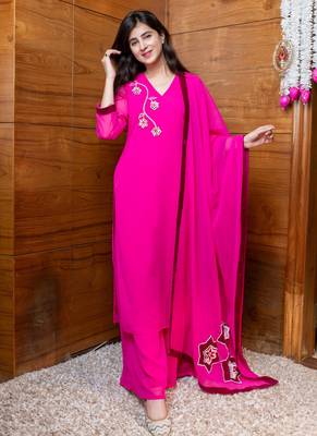 Rani pink 3d embroidered suit set 2