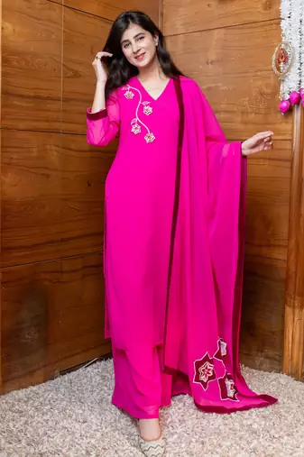 Rani pink 3d embroidered suit set