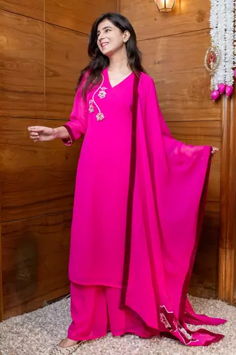 Rani pink 3d embroidered suit set