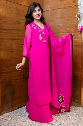 Rani pink 3d embroidered suit set