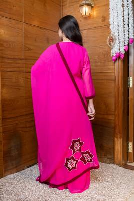 Rani pink 3d embroidered suit set 5