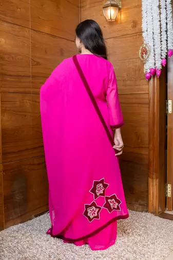Rani pink 3d embroidered suit set