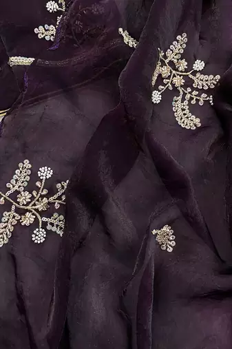 Wine heavy fendy satin with embroidered beads work saree with unstitched blouse