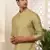 Men olive gold textured viscose blend short kurta with mandarin collar