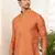 Men rust orange textured viscose blend short kurta with mandarin collar