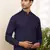 Men's midnight blue cotton blend short kurta with mandarin collar