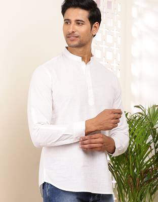 men's white cotton short kurta 1