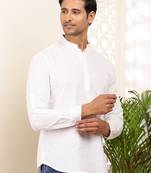 men's white cotton short kurta