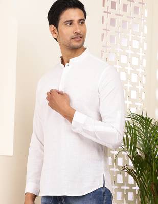 men's white cotton short kurta 2