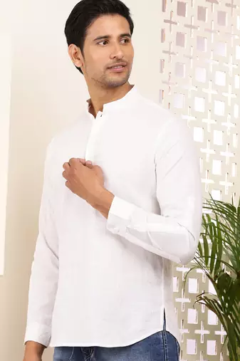 men's white cotton short kurta