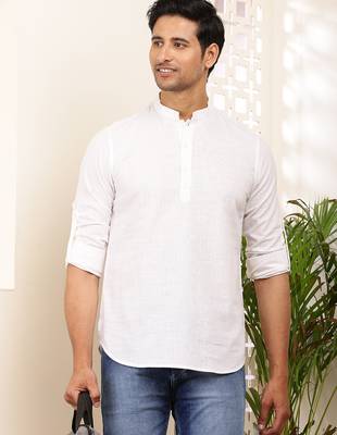 men's white cotton short kurta 3