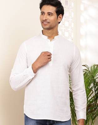 men's white cotton short kurta 4