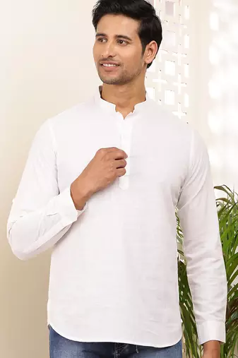 men's white cotton short kurta