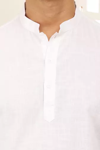 men's white cotton short kurta