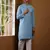 Men's sky blue printed viscose blend long kurta with straight hem