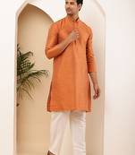 Men's rust orange viscose blend kurta with side slits