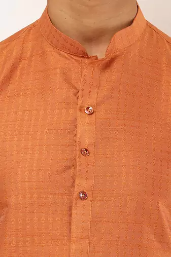 Men's rust orange viscose blend kurta with side slits