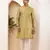 Men's light olive viscose blend kurta with self-design and mandarin collar