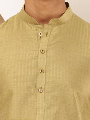 Men's light olive viscose blend kurta with self-design and mandarin collar 3