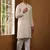 Men's beige viscose blend kurta with straight hem and minimal print