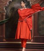 orange silk blend kurta dupatta pant set