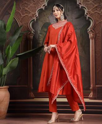 orange silk blend kurta dupatta pant set 2