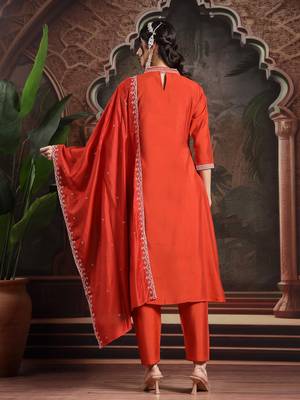 orange silk blend kurta dupatta pant set 3