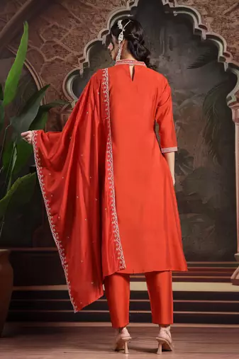 orange silk blend kurta dupatta pant set