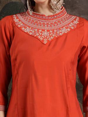orange silk blend kurta dupatta pant set 4