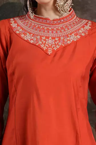 orange silk blend kurta dupatta pant set