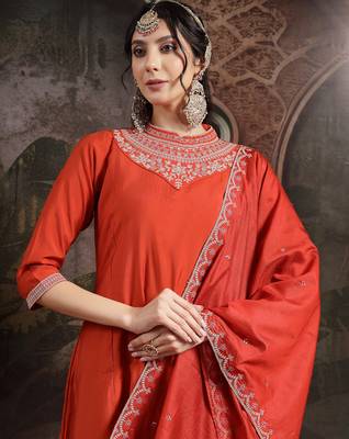 orange silk blend kurta dupatta pant set 5