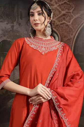orange silk blend kurta dupatta pant set