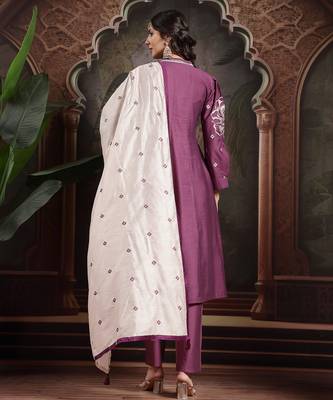 purple dori embroidery a-line kurta trouser dupatta set 3