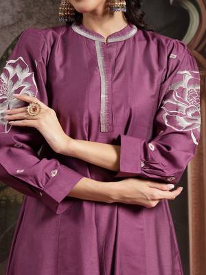 purple dori embroidery a-line kurta trouser dupatta set 4