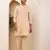 Men's coral peach viscose blend kurta with mandarin collar