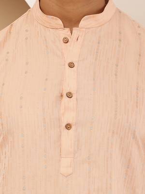 Men's coral peach viscose blend kurta with mandarin collar 4