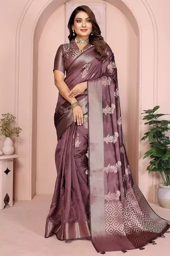 Wine Color Party Wear Organza Silk Saree