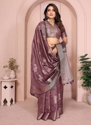 Wine Color Party Wear Organza Silk Saree 3