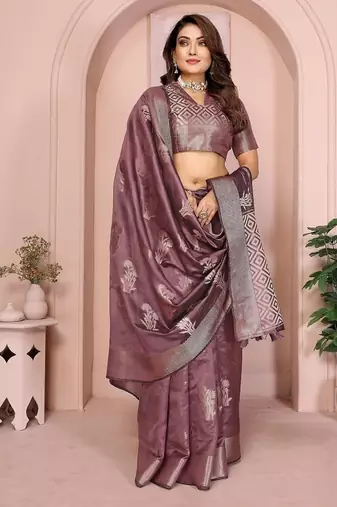 Wine Color Party Wear Organza Silk Saree