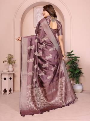 Wine Color Party Wear Organza Silk Saree 4