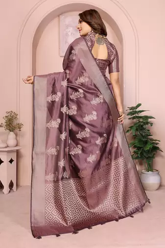 Wine Color Party Wear Organza Silk Saree