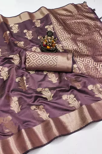 Wine Color Party Wear Organza Silk Saree