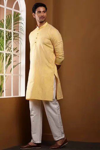 Men's mustard yellow viscose blend kurta for traditional events