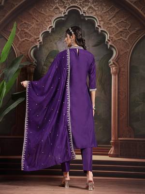 purple dori embroidery a-line kurta trouser dupatta set 3