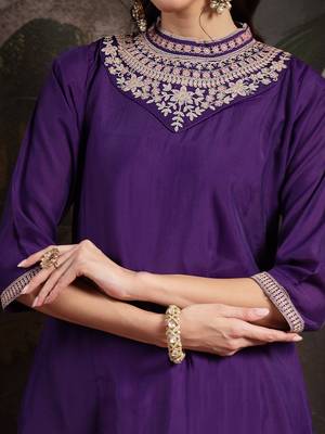 purple dori embroidery a-line kurta trouser dupatta set 4